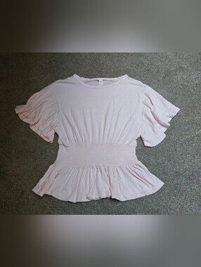 BP Pale Pink Smocked Waist Peplum Tee S